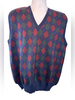 Lands’ End Men’s Large Argyle Sweater Vest Wool Vintage Golf Style